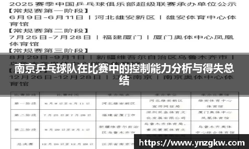 南京乒乓球队在比赛中的控制能力分析与得失总结